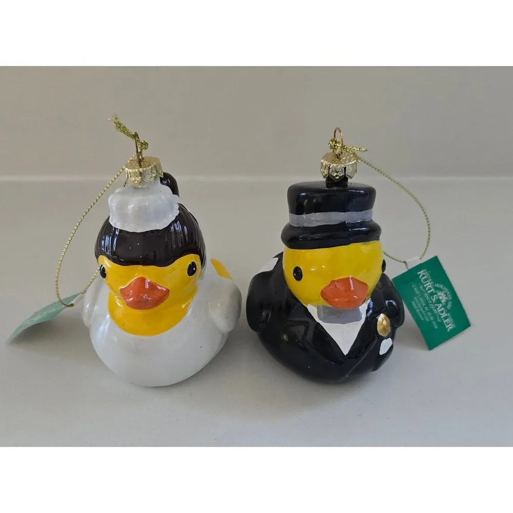 New Kurt Adler Bride and Groom Rubber Duck Christmas Ornament Set of 2